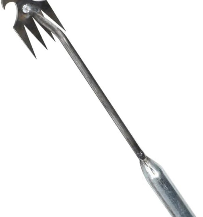 Garden Weed Puller Tool, 4 Teeth Weeding Artifact Uprooting Weeding Tool with Handle Multifunctional Weeders Tool (10.6 in, Silver)